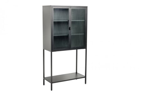Industriële vitrine DURA STEEL 75 cm zwart metalen geribbeld glazen highboard - Img 2