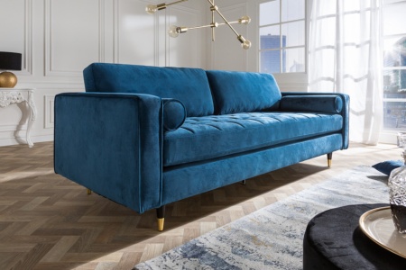 Luxe design 3-zitsbank 225 cm zitcomfort pocketvering stof fluweel aqua - Img 4