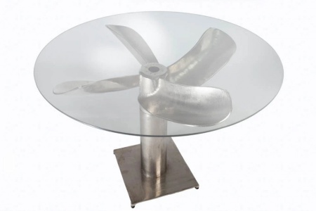 Maritieme eettafel OCEAN 105 cm zilver antiek Glazen eettafel met scheepsschroef - Img 8