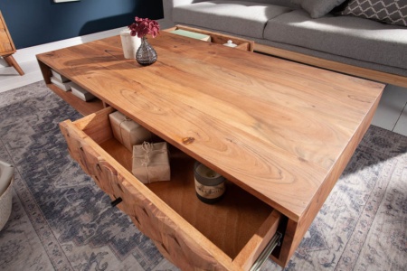 Massief acacia hout salontafel 100 cm 3D-oppervlak - Img 4