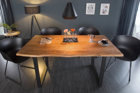 Massief Boomstam Accacia Hout Eettafel 160cm Bladdikte 2.6 cm industrieel sledeonderstel - Img 3