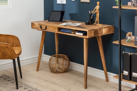 Massief bureau RETRO 120 cm mangohouten met lade - Img 3
