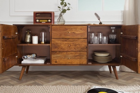 Massief dressoir MYSTIC LIVING 145cm Sheesham naturel 3D-oppervlak massief hout - Img 5