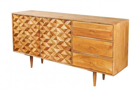 houten design dressoir Massief houten dressoir ALPINE 145 cm natuurlijke acacia retro design honingkleurige afwerking - 43737