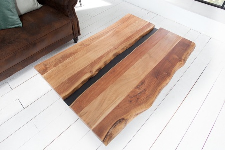 Massief houten salontafel AMAZONAS 120 cm acacia metaal zwarte boomrand - Img 3