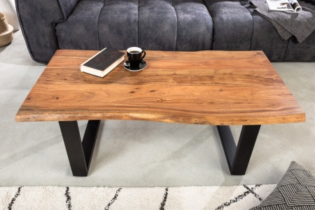 Massief houten salontafel MAMMUT 120cm natuurlijk acacia V-frame zwart 2,5cm tafelblad - Img 3