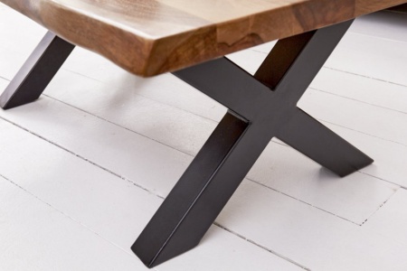 Massief salontafel met boomrand AMAZONAS 110 cm bruin sheesham met X-frame - Img 5