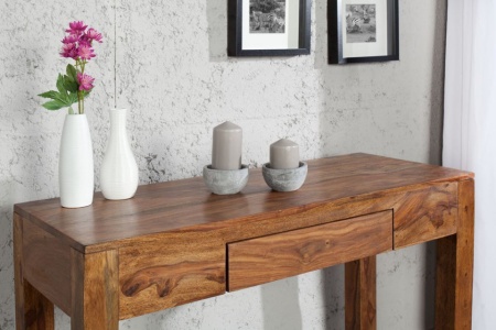 Massief secretaresse MAKASSAR 100cm consoletafel Sheesham steenafwerking Bureau met unieke nerf - Img 2