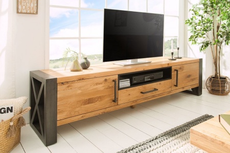 Massief tv-bord BIG 200 cm wild eiken geolied lowboard in industrieel design - Img 2