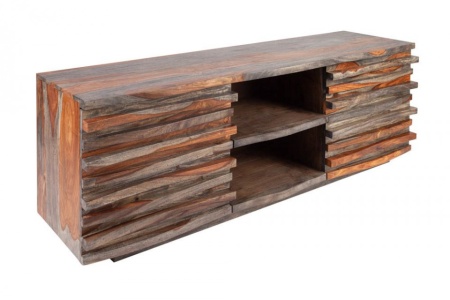 Massief tv-lowboard RELIEF 150 cm rookafwerking Sheesham hout met een uitgewerkte voorkant - Img 8