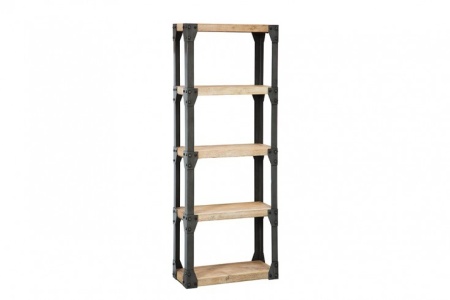 Massieve design boekenkast FACTORY 180cm acacia teak grijs wit gehoogd met metalen behuizing - Img 6