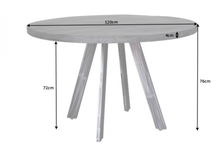Massieve eettafel 120cm rond grijs mangohout gebogen poten - Img 5