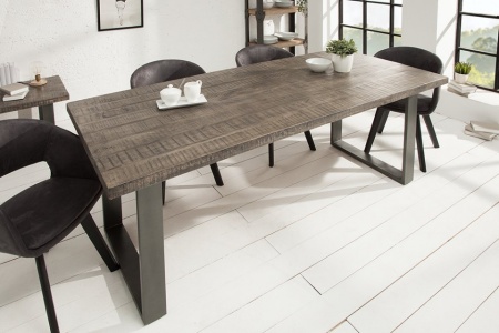 Massieve eettafel 160cm mangohout grijs ijzer industrieel design - Img 2