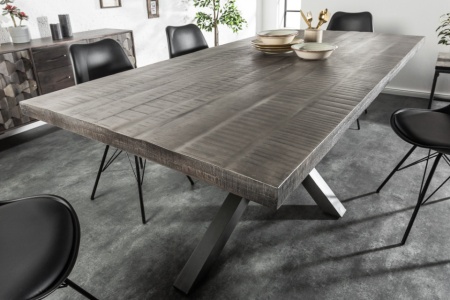 Massieve industriële eettafel GALAXIE 200cm grijs mangohouten stervormig frame - Img 2