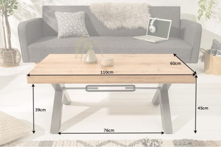 Massieve salontafel THOR 110cm wild eiken geolied in industrieel design - Img 5