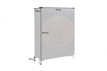 Massieve XXL barkast MANDALA 95cm mangohout zwart goud metalen frame snijwerk - Img 2