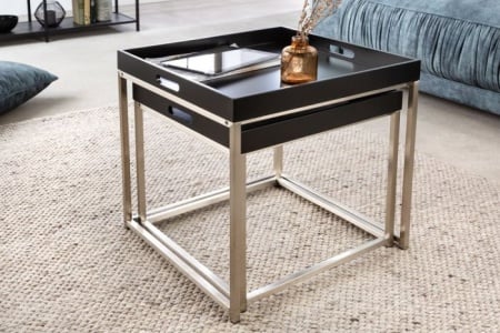 Moderne bijzettafel set van 2 ELEMENTS 50cm zwart stalen uitneembare tray - Img 4