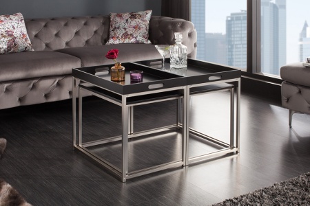 Moderne design salontafel set van 3 ELEMENTS 75 cm zwart stalen dienbladtafel - Img 4