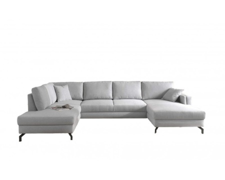 Moderne Lounge Hoekbank stof lichtgrijs Panoramische Salon stof Licht Grijs 348 cm - Img 2