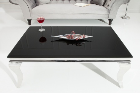 Moderne Salontafel BAROQUE 100cm zilver met zwart opaal glas - Img 2