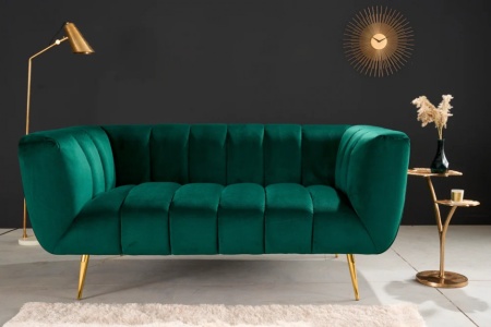 Retro 2-zitsbank NOBLESSE 165cm smaragdgroene fluwelen tweezitsbank met decoratief stiksel - Img 3
