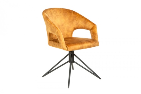 Retro draaistoel ETERNITY mosterdgeel fluweel met comforthandvat - Img 7