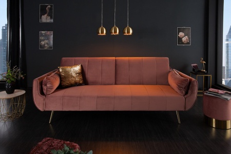 Retro slaapbank 220 cm oudroze fluwelen gouden voeten bed functie 3-zitsbank - Img 4