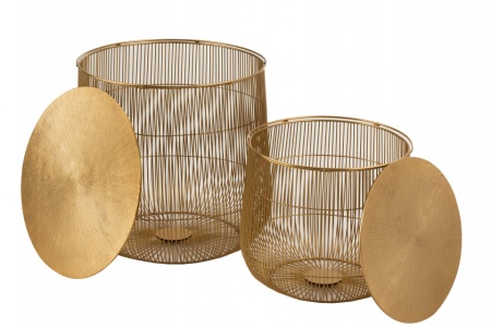 Salontafel Set Van 2 Bijzettafel Mand Metaal Goud - Img 4