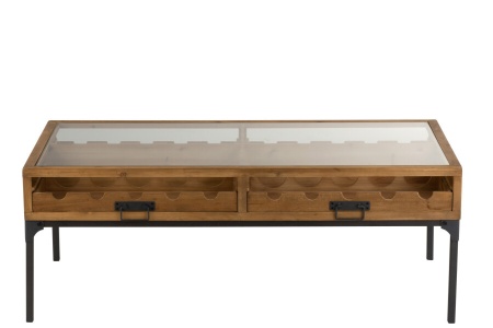 Salontafel Voor Wijnflessen Rechthoek Hout Naturel met glasplaat 120cm - Img 3