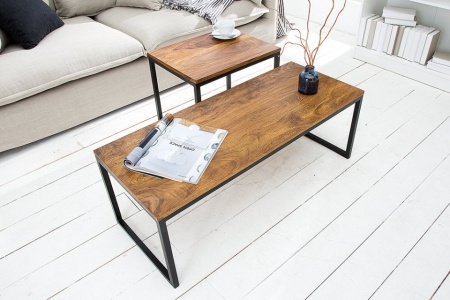 Set van 2 design salontafels ELEMENTS 100 cm metalen frame met sheeshamsteen afwerking - Img 6