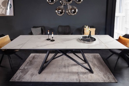 Uitschuifbare eettafel ATLAS 180-220-260 cm keramiek blad in marmerlook Grijs/Wit - Img 3