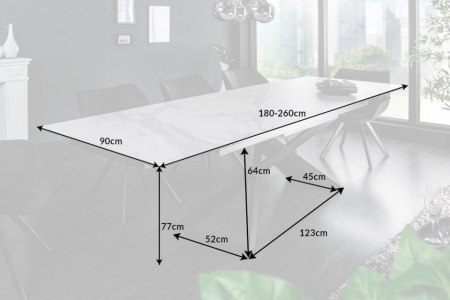 Uitschuifbare eettafel Rome 180-220-260 cm keramiek in marmerlook Wit - Img 3