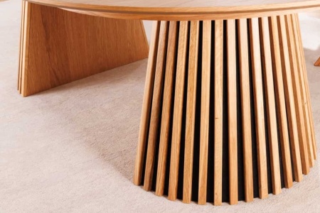 Uitschuifbare eettafel VALHALLA WOOD 120-160-200 cm natuurlijk eiken ronde ovale kolomvoet massief hout - Img 4