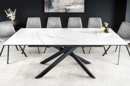 Uitschuifbare wit keramisch eettafel160-200cm wit keramisch marmer zwart metalen onderstel - Img 4