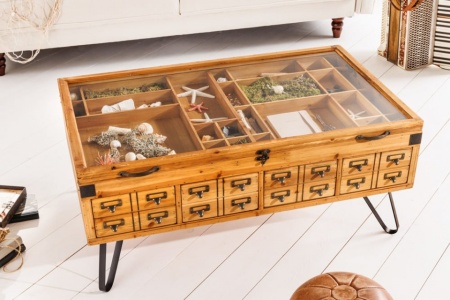 Vintage salontafel SEVEN SEAS 100cm natuurlijk sparrenhouten haarspeldpoten opbergruimte - Img 4