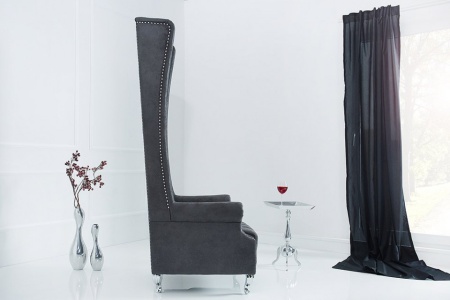 Barokke Troonstoel antiek grijs met decoratieve doorgestikte Chesterfield fauteuil - Img 4
