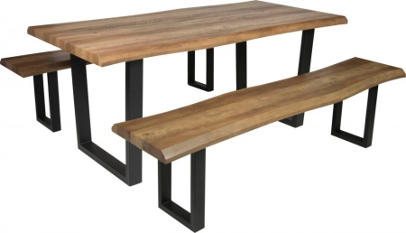 Boomstam Acacia Look eettafel 180cm met zwarte metalen onderstel - Img 5