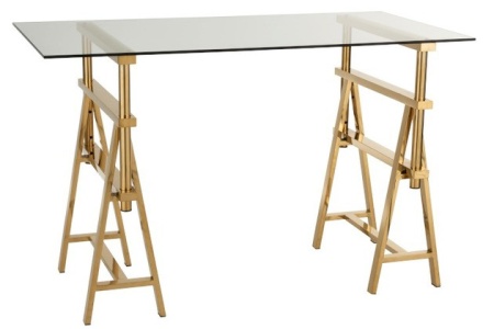 Bureau Verstelbaar Roestvrij Staal/Glas Goud/Transparant 150cm - Img 8