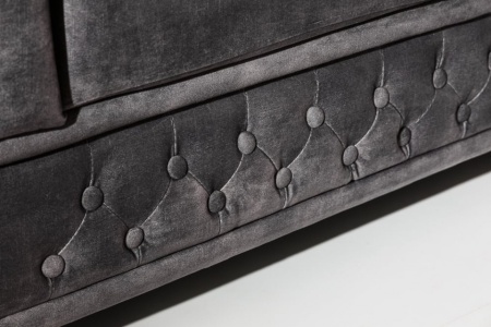 Chesterfield 3 zits bank 205cm grijs velours met knoopstiksels en binnenveren - Img 6