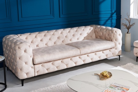 Chesterfield 3-zitsbank MODERN BAROK 235cm champagne fluweel 3-zits - Img 4
