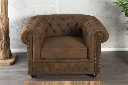 Chesterfield fauteuil 110cm antiek bruin met knoopsluiting en veerkern - Img 4