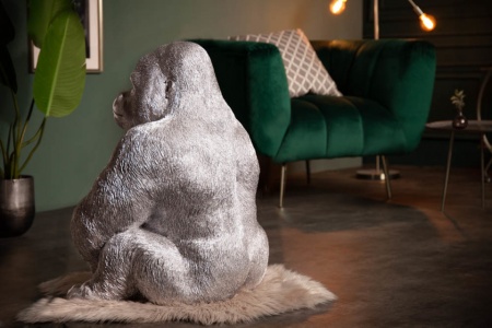 Deco Gedetailleerd Gorilla XL 75 cm zilveren aapbeeld gemaakt van kunststeen - Img 3