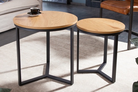 Design bijzettafel set van 2 eiken look 50 cm industriële stijl - Img 5