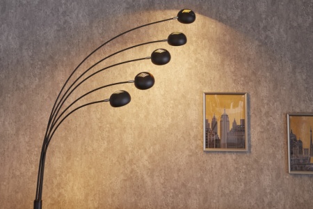 Design booglamp met vijf zwenkbare elementen 210 cm zwart gouden vloerlamp met marmeren voet - Img 7