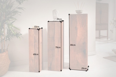 Design deco pilaar set van 3 MAKASSAR 80 cm handgemaakt mangohout - Img 2