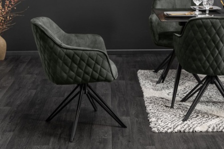 Design draaistoel donkergroen fluweel in retro stijl met sierstiksel - Img 4