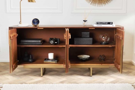 Design dressoir GATSBY 160cm bruin mat goud mangohout retro - Img 5