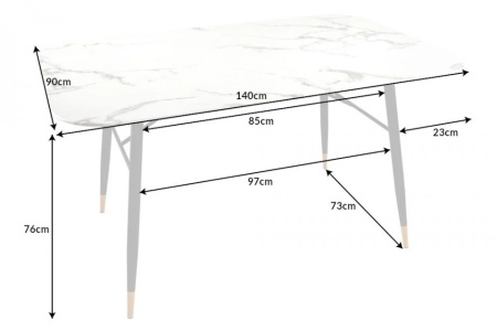Design eettafel PARIS 140cm wit kristal glas met marmer decor - Img 2