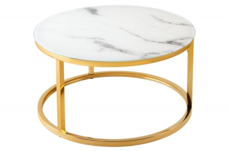 Design salontafel ELEGANCE 60cm wit kristal glas met marmerdecor gouden frame - Img 4