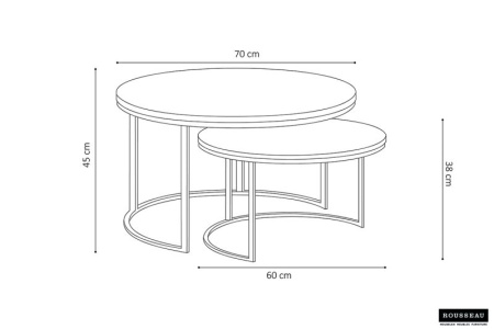 Design salontafel set van 2 ELEGANCE 70cm wit met marmer decor messing gouden frame - Img 6